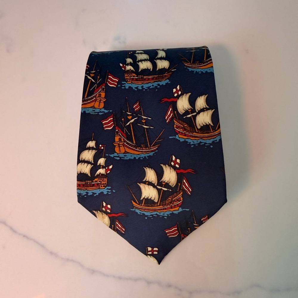 Past Times Navy Sailing Ship Print Tie